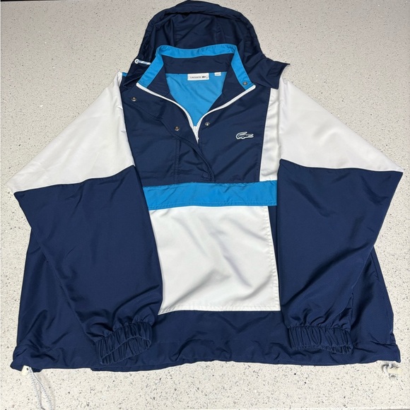 NWOT UNISEX LACOSTE Blue & White Windbreaker Pullover Jacket Size S / 38 - Picture 3 of 12
